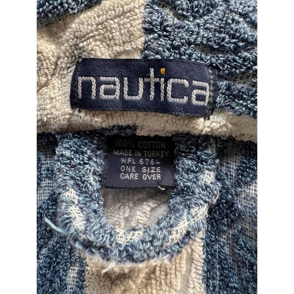 Nautica Vintage 80s Blue & White Striped 100% Cotton Robe One Size Made In Turke - Picture 12 of 16
